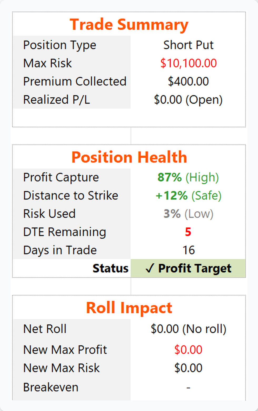 Oppster position health and risk dashboard